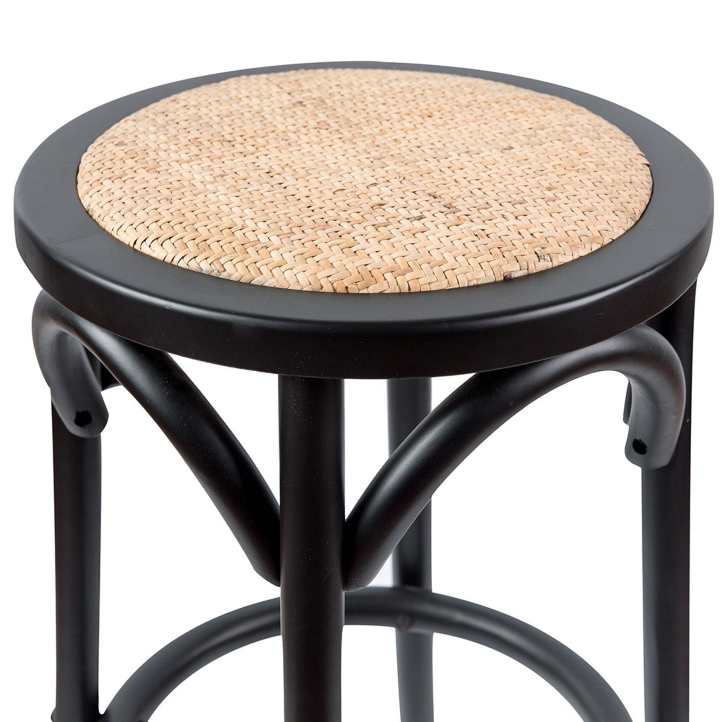 2pc Round Bar Stools Dining Stool Chair Solid Birch Wood Rattan Seat Black