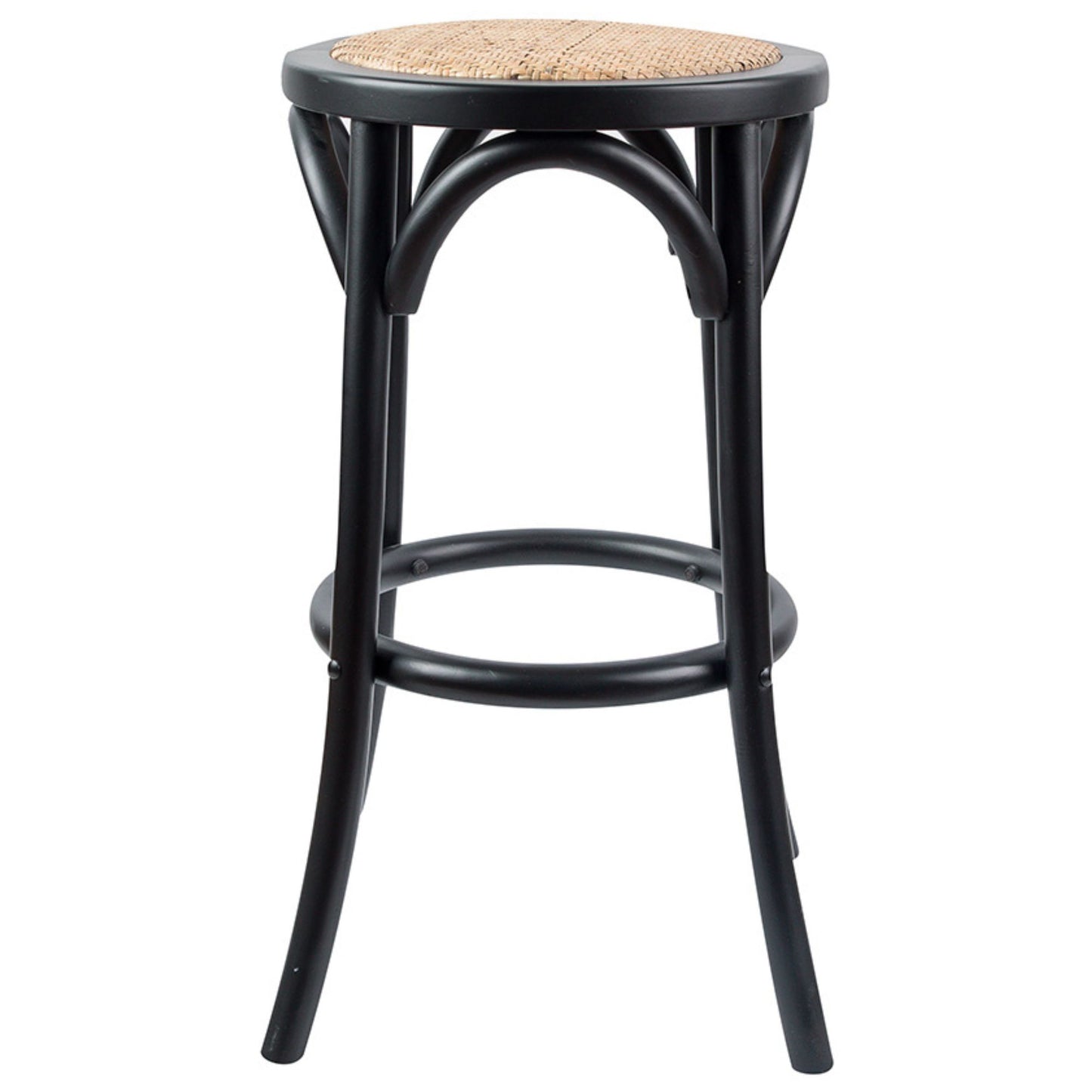 4pc Round Bar Stools Dining Stool Chair Solid Birch Wood Rattan Seat Black