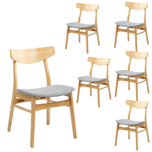 Cusco 6pc Set Dining Chair Fabric Seat Scandinavian Style Solid Rubberwood