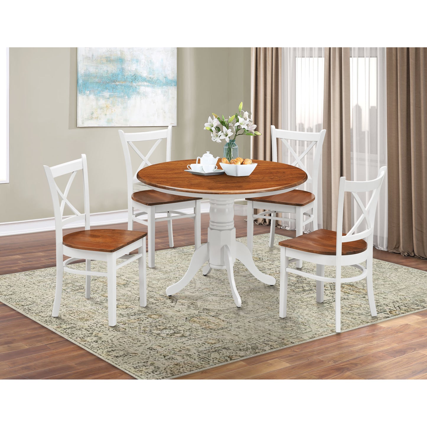 Dining Chair Set of 4 Crossback Solid Rubber Wood Furniture - White Oak