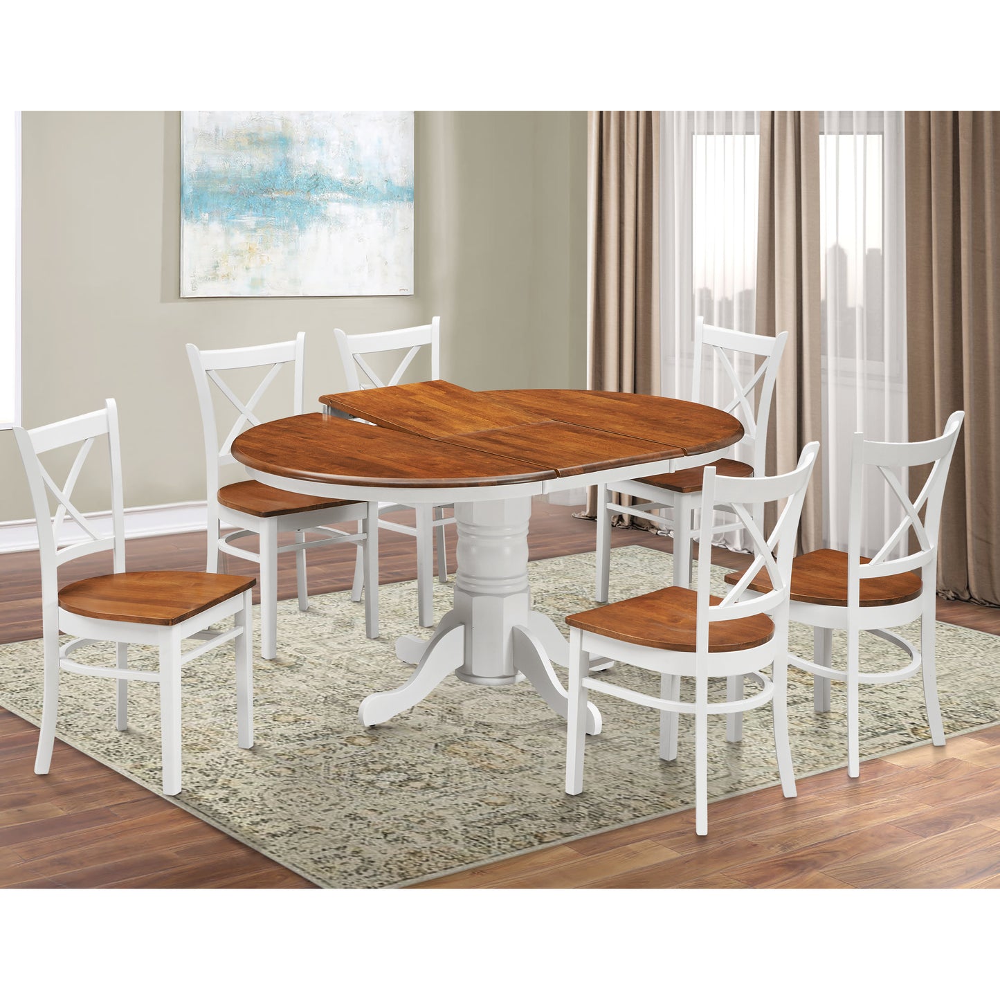 Dining Chair Set of 6 Crossback Solid Rubber Wood Furniture - White Oak