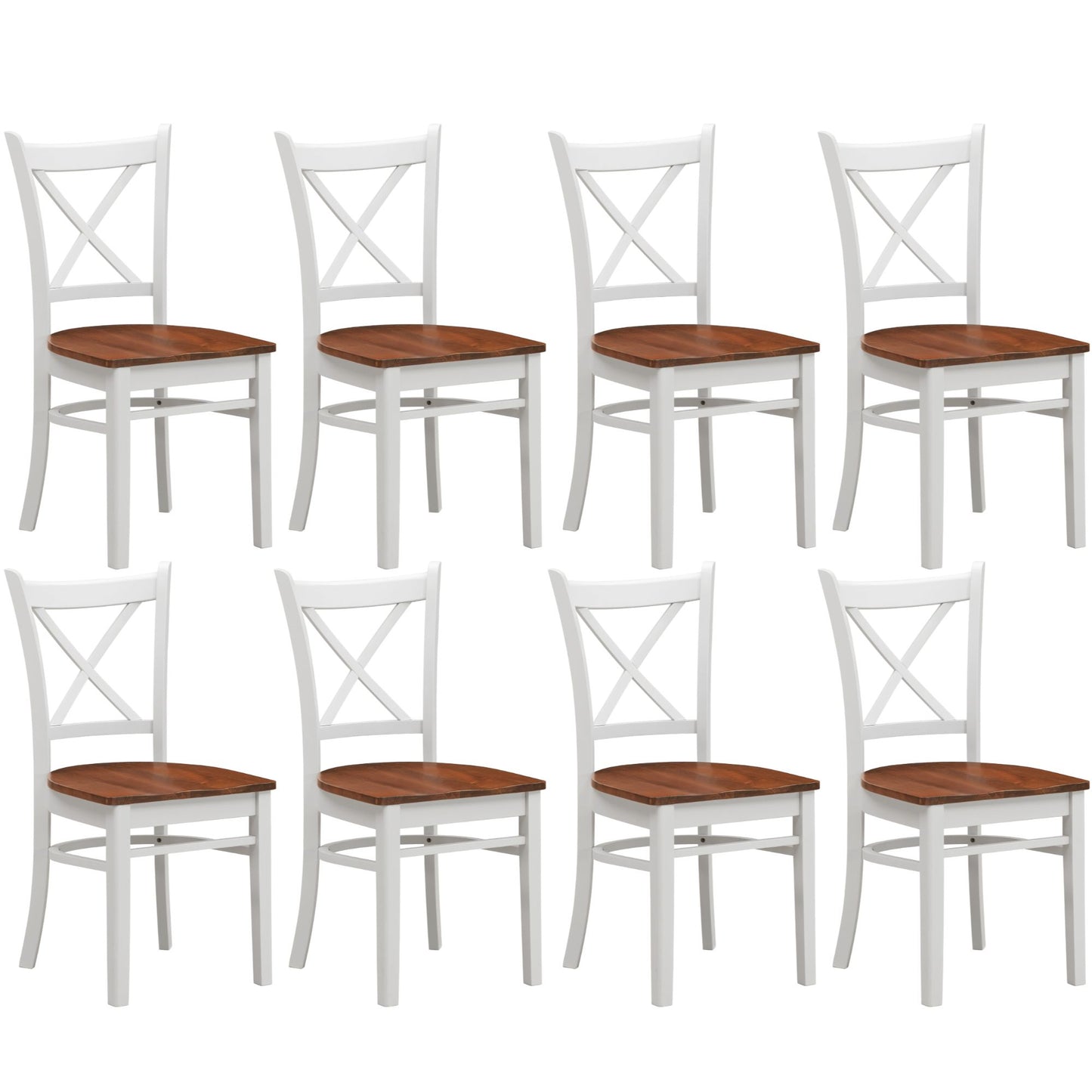 Lupin Dining Chair Set of 8 Crossback Solid Rubber Wood Furniture - White Oak