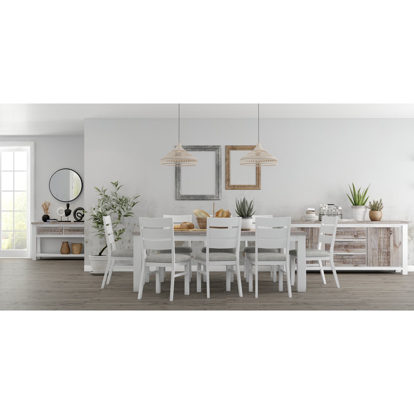 Dining Table 190cm Solid Acacia Wood Home Dinner Furniture -White Brush