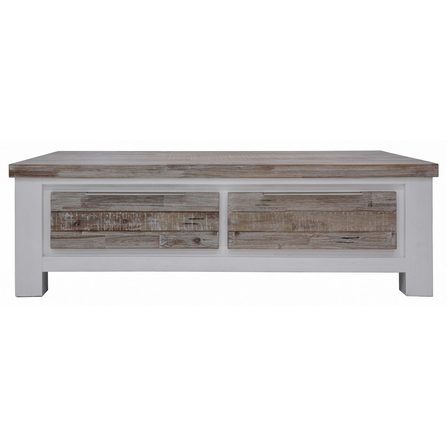 Coffee Table 130cm 2 Drawer Solid Acacia Timber Wood - White Brush