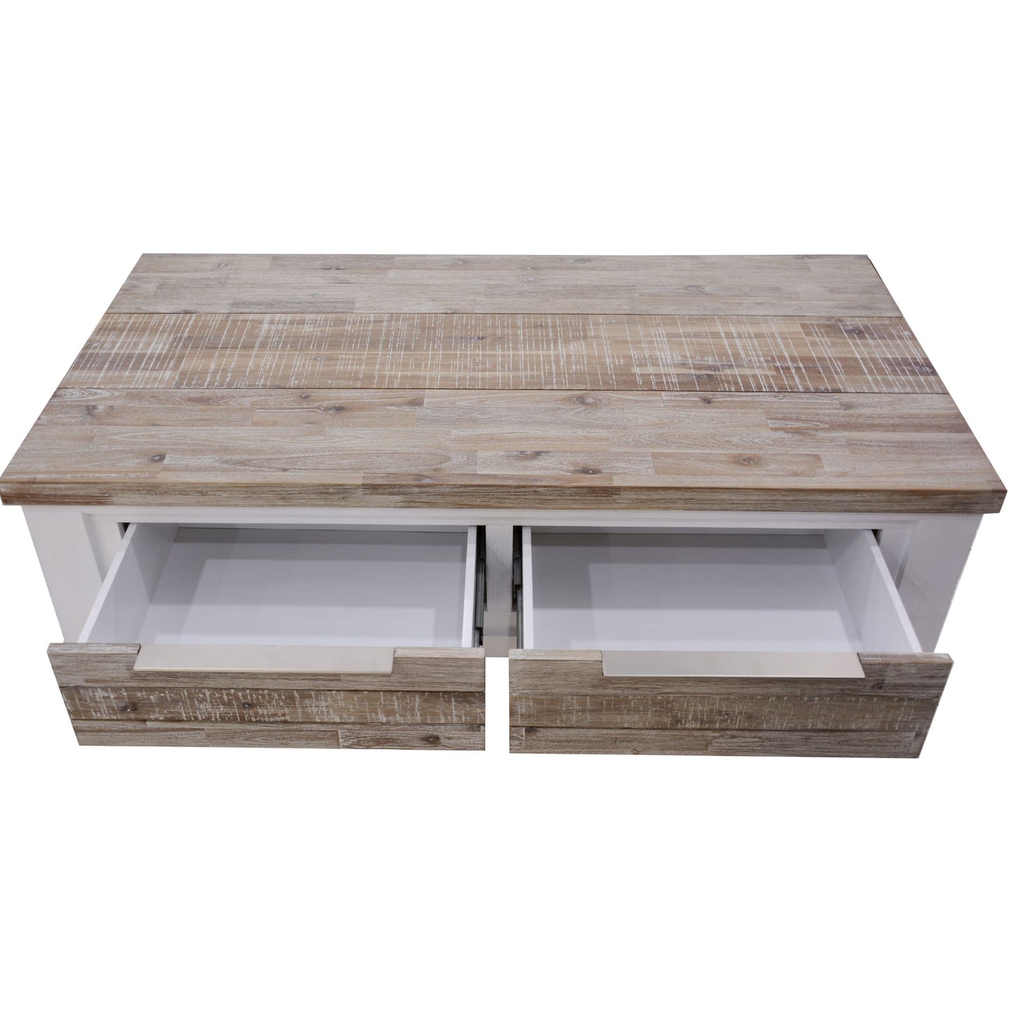 Coffee Table 130cm 2 Drawer Solid Acacia Timber Wood - White Brush