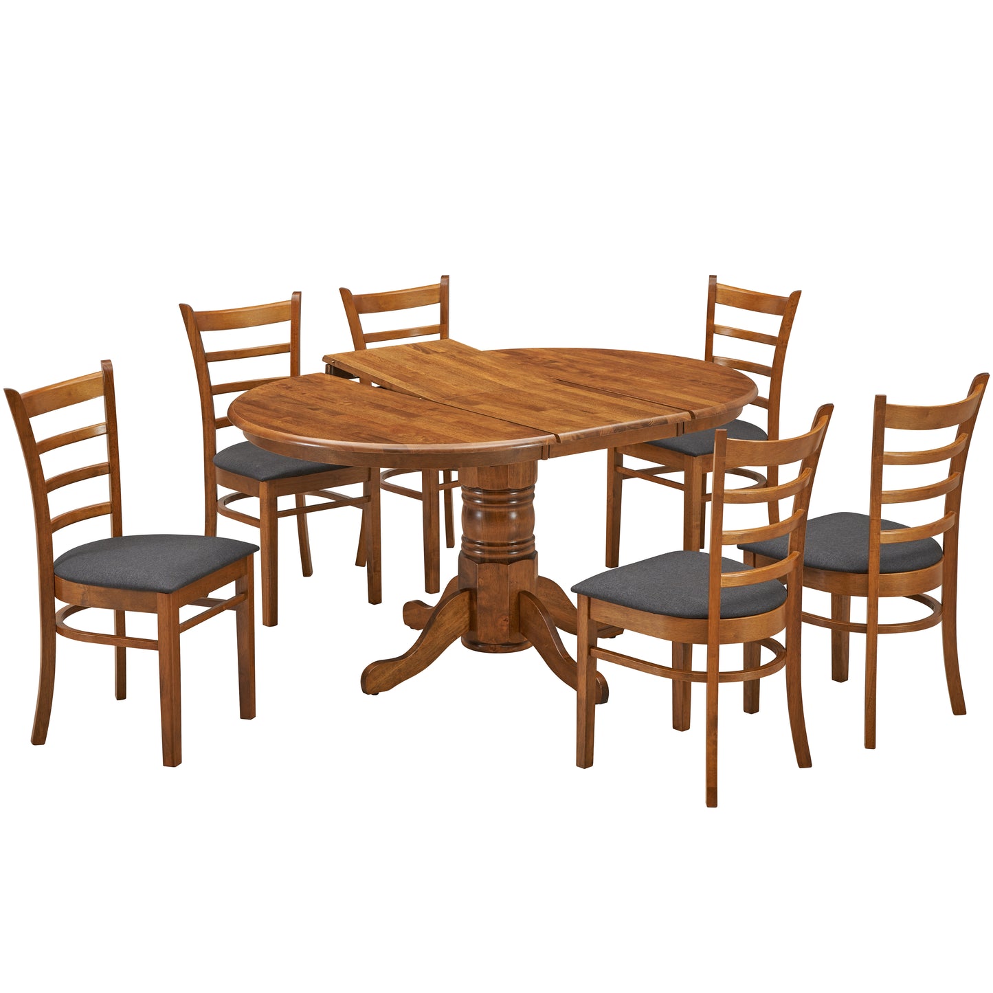 Linaria 7pc Dining Set 150cm Extendable Pedestral Table 6 Timber Chair - Walnut