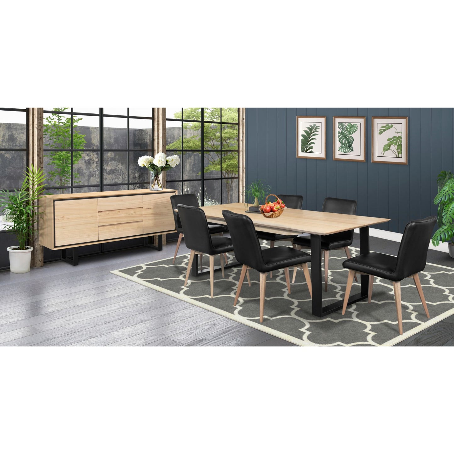 Dining Table 210cm Solid Messmate Timber Wood Black Metal Leg - Natural