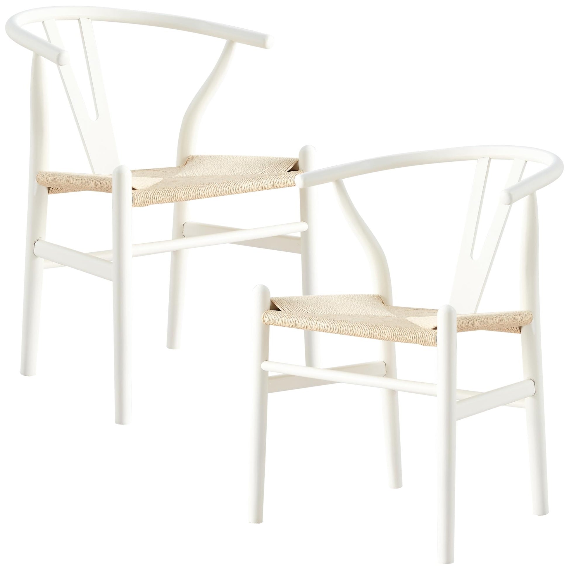 Anemone  Set of 2 Wishbone Dining Chair Beech Timber Replica Hans Wenger - White