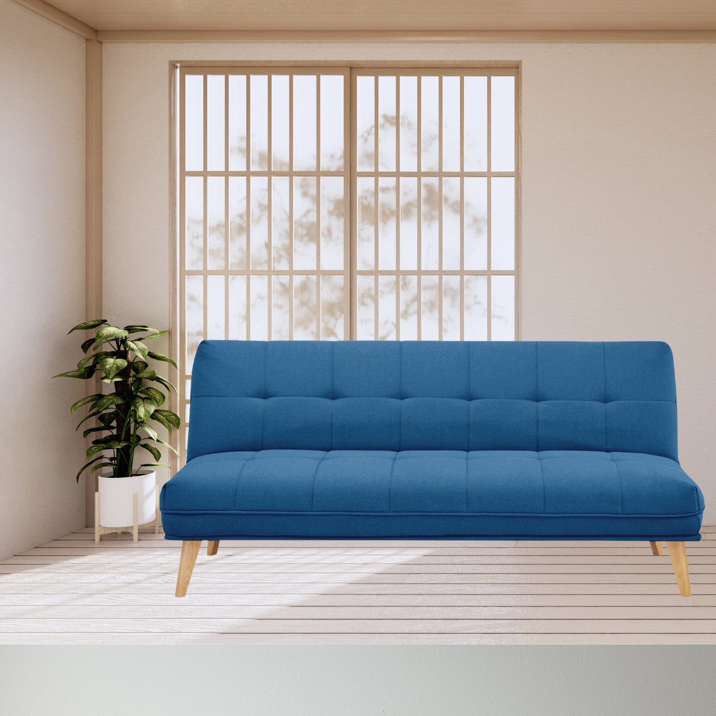 Jovie 3 Seater Sofa Queen Bed Fabric Uplholstered Lounge Couch - Blue