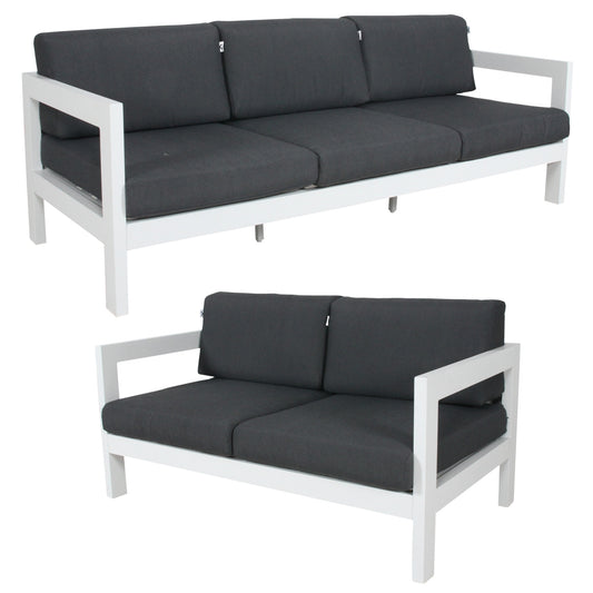 Outie 2pc Set 2+3 Seater Outdoor Sofa Lounge Aluminium Frame White