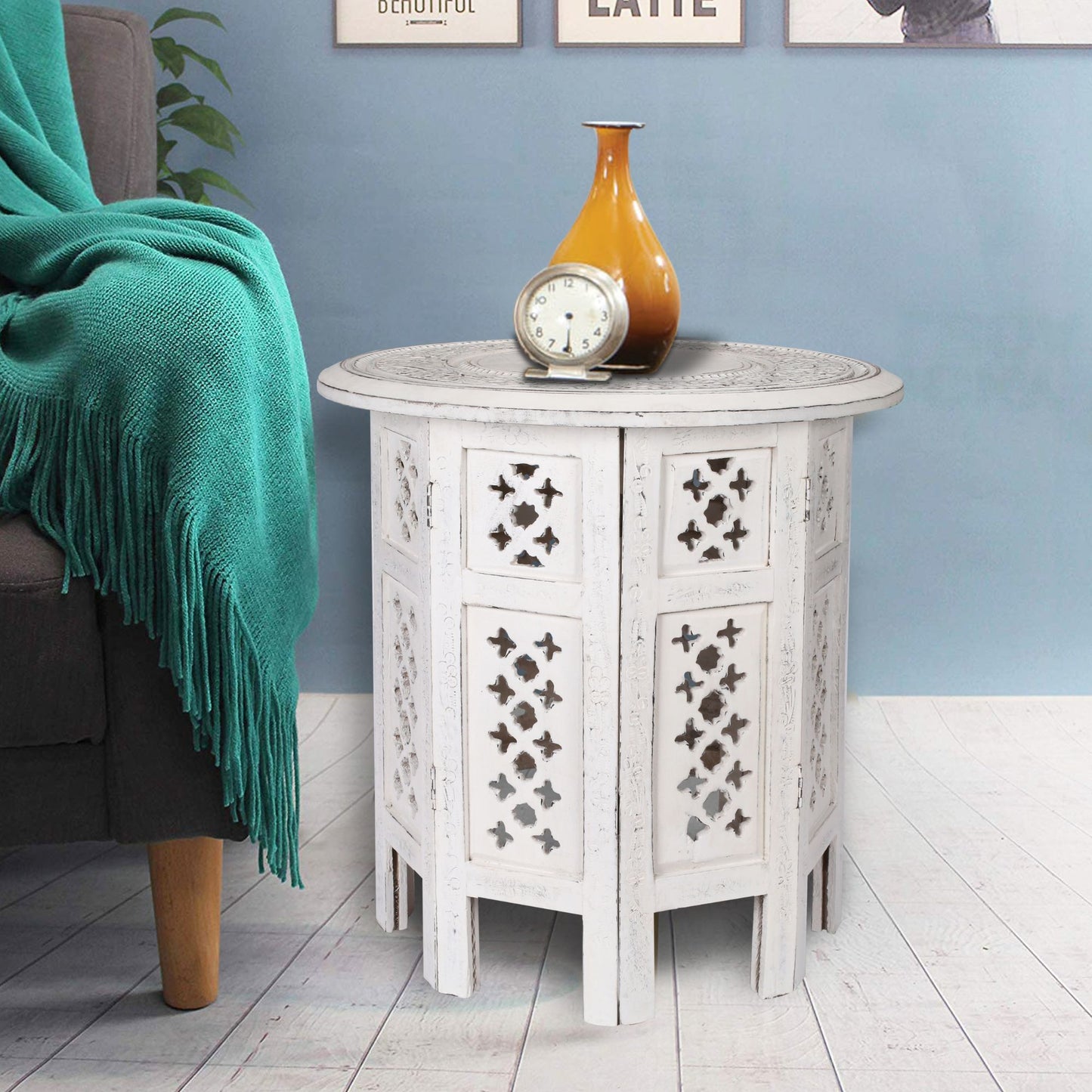 Scilla Rubber Wood Timber Round 45cm Side Table - White