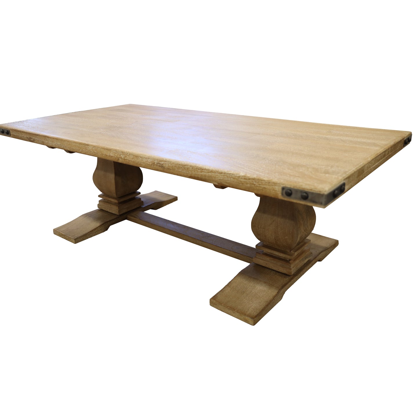 Coffee Table 140cm Pedestal Solid Mango Timber Wood - Honey Wash