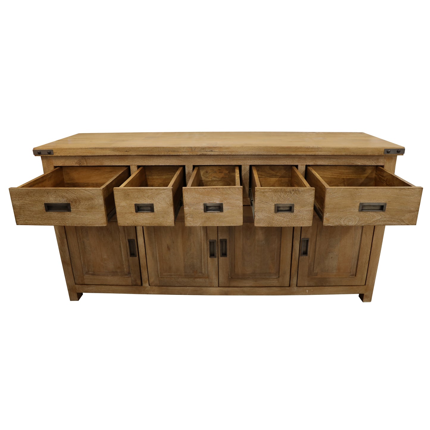 Buffet Table 180cm 4 Door 5 Drawer Solid Mango Timber Wood - Honey Wash