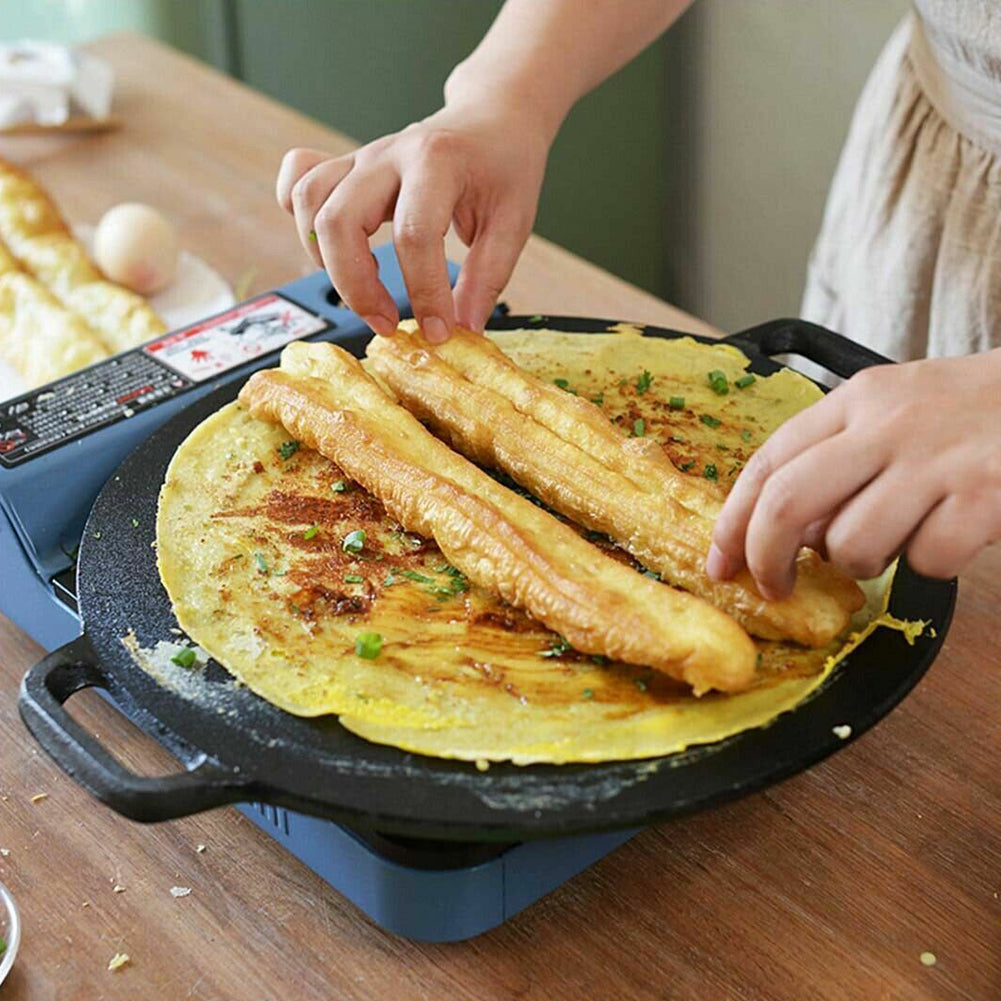 40cm Seasoned Cast Iron Induction Crepes Pan Baking Pancake Tool Pizza Bakeware