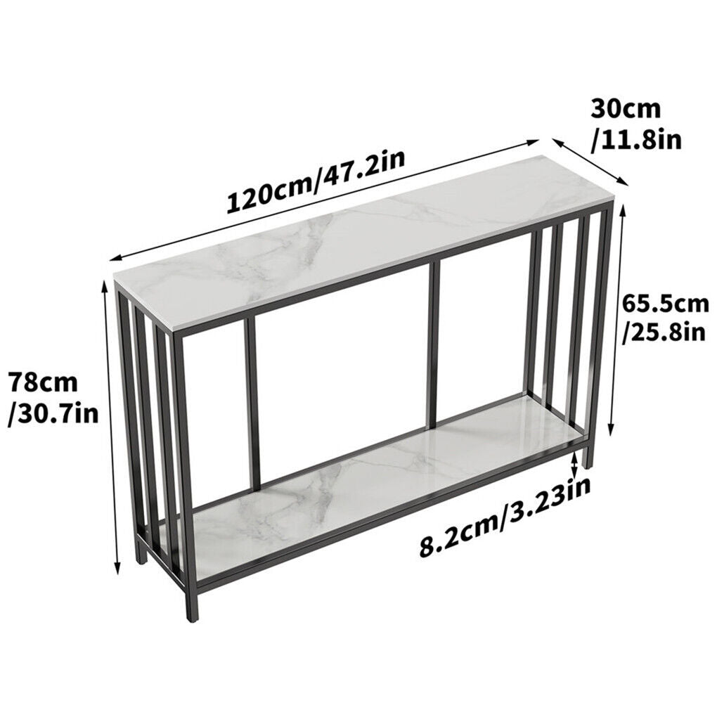 Bronte Dual Layer Marble Stone Console - White Marble Stone