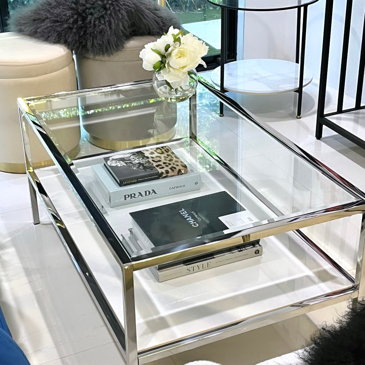 Vogue Coffee Table - White Marble Stone & Glass