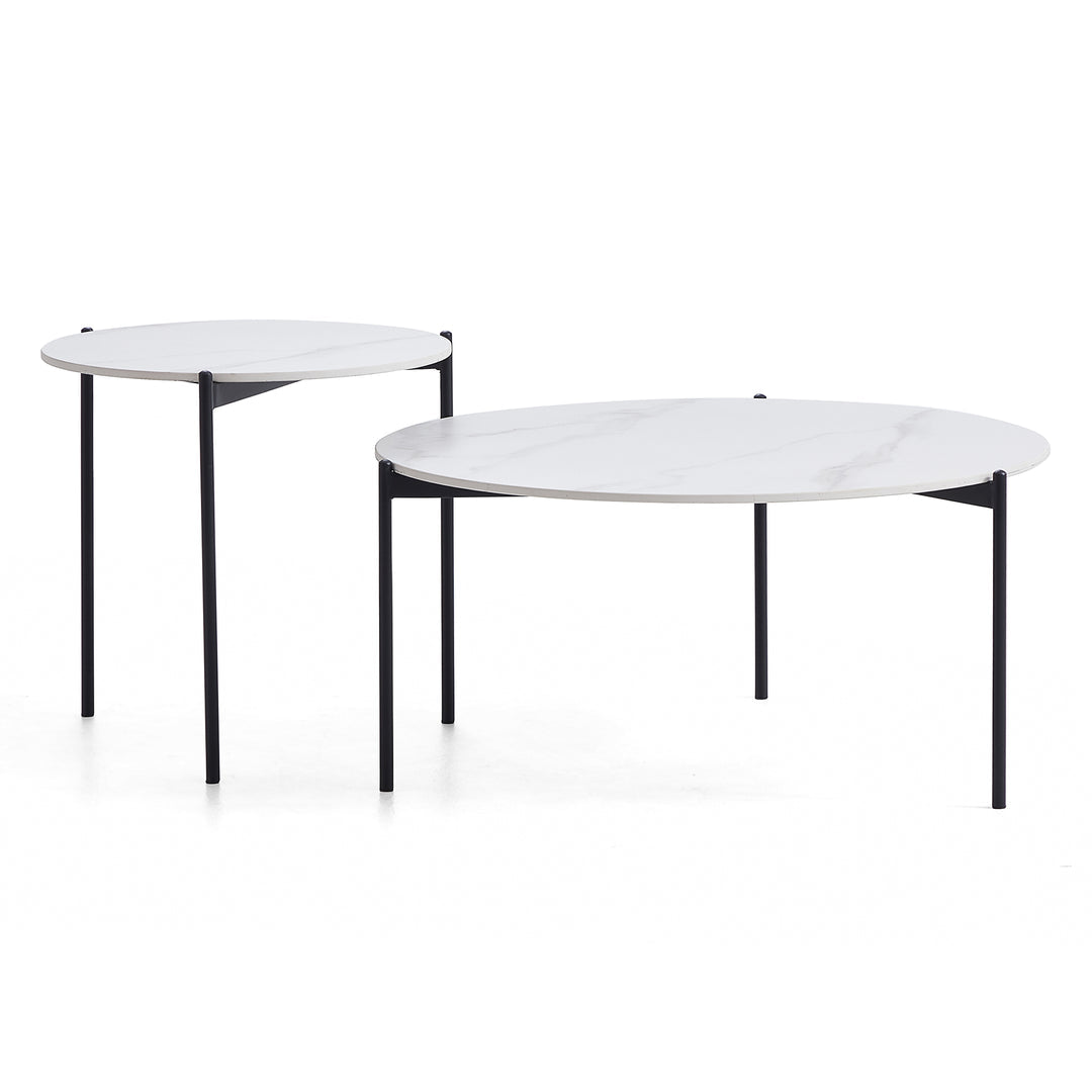 Bianco Nested Coffee Table Set - White Marble Stone