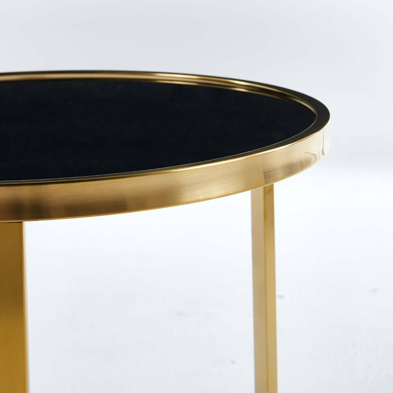 Designer Black Glass & Brushed Gold Coffee Table Set