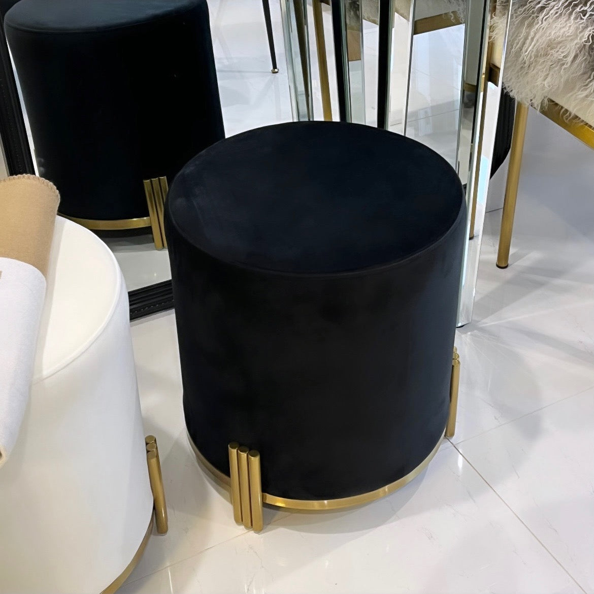 Apollo Velvet Ottoman - Black