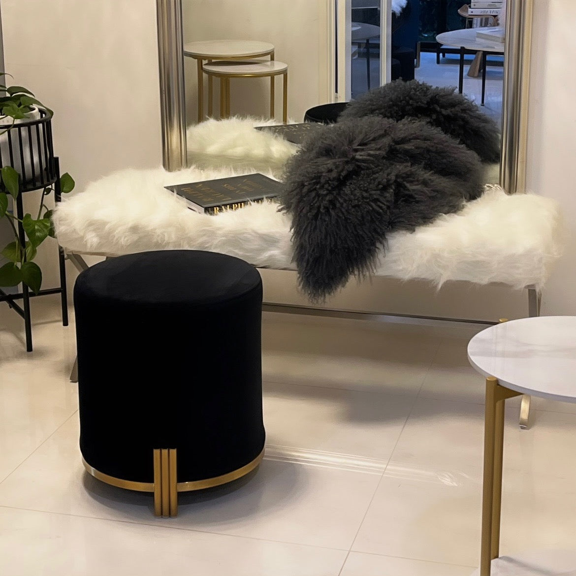 Apollo Velvet Ottoman - Black