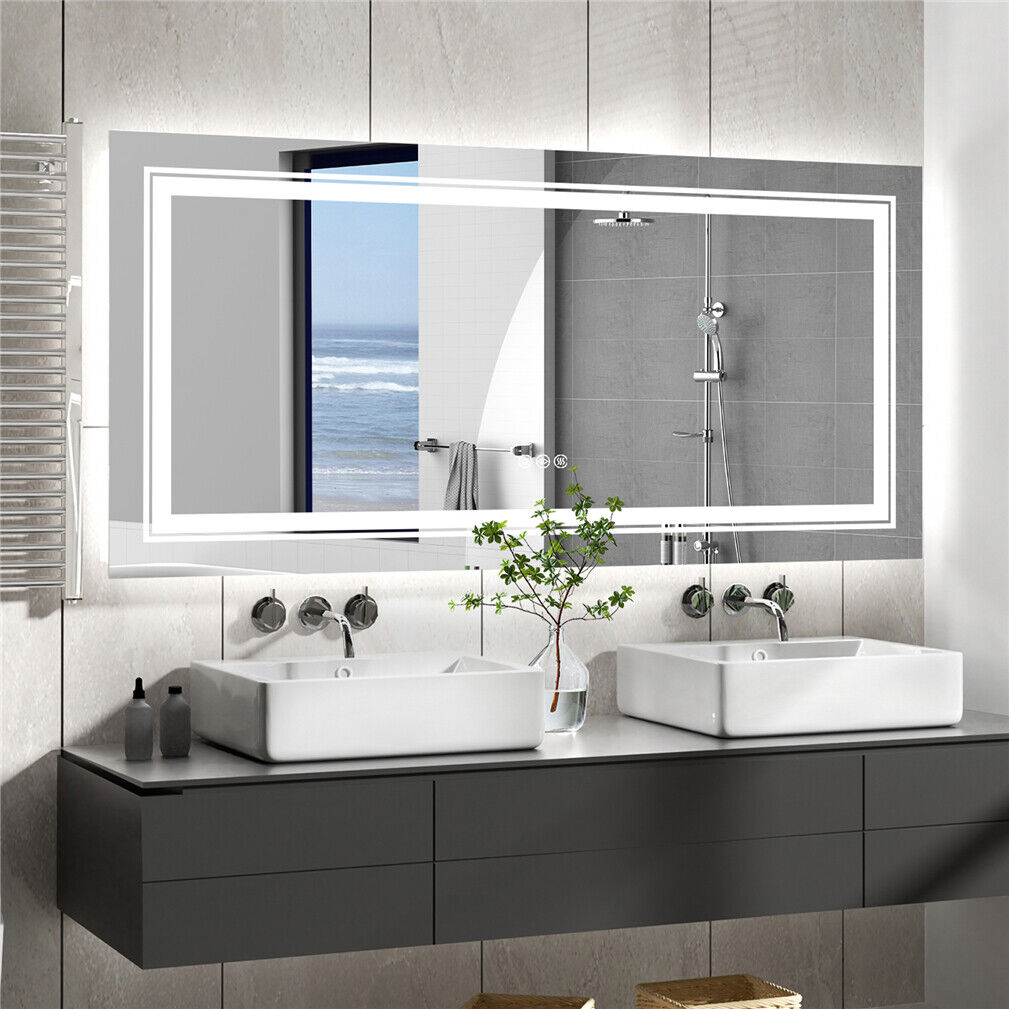 LED Rectangle Frameless Wall Mirror Salon / Bathroom - 100 x 60cm