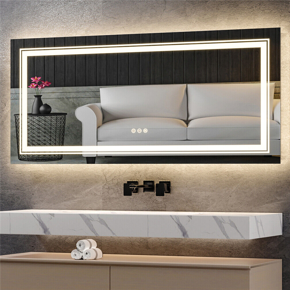 LED Rectangle Frameless Wall Mirror Salon / Bathroom - 100 x 60cm