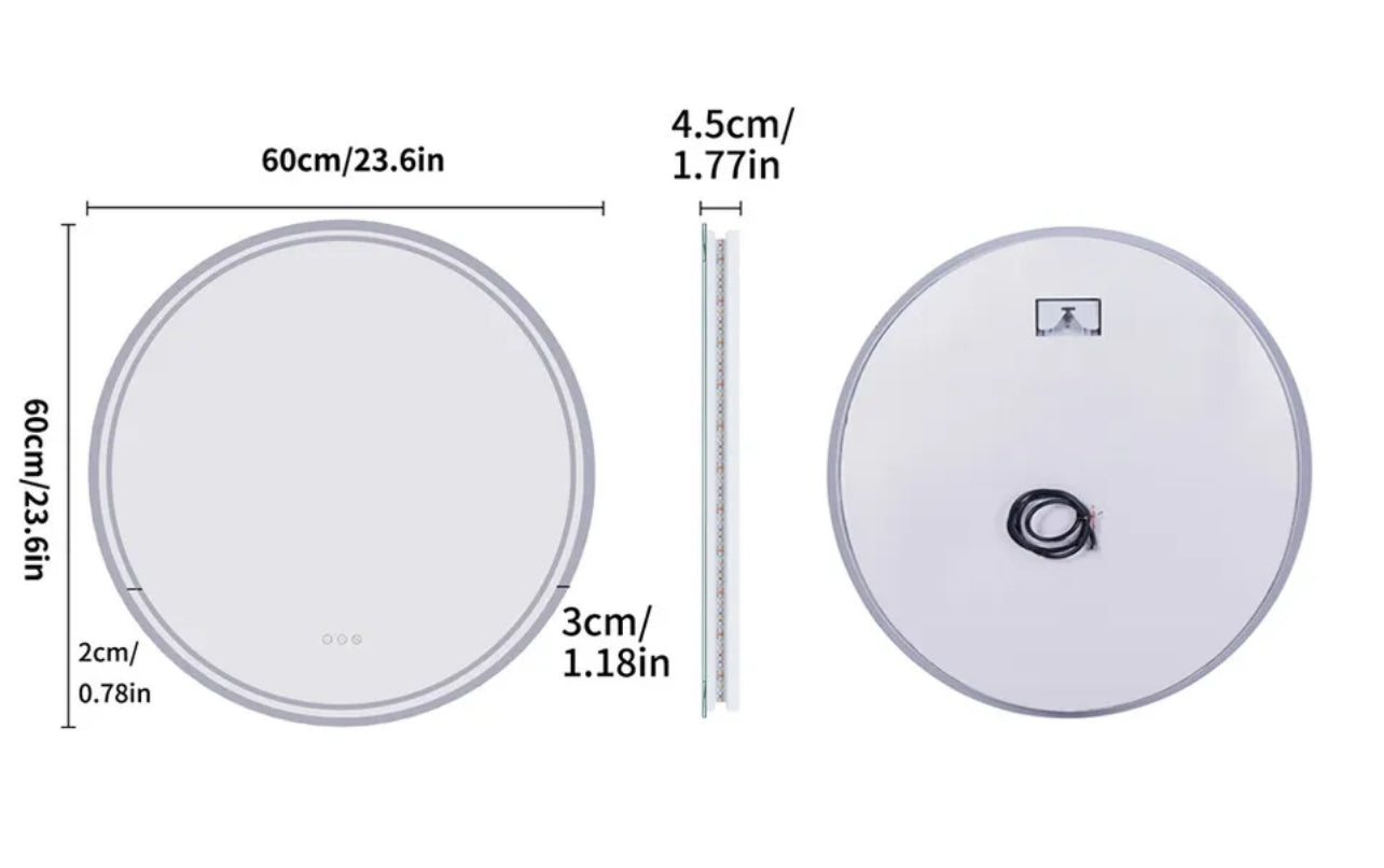 LED Round Frameless Salon /  Bathroom Wall Mirror - 60cm