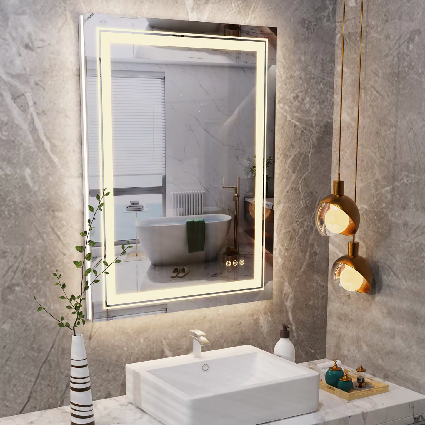 LED Rectangle Frameless Salon / Bathroom Wall Mirror - 70 x 50cm