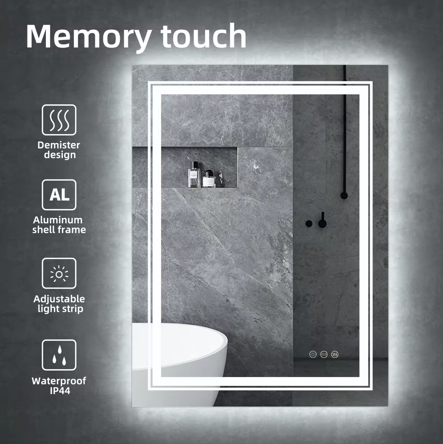 LED Rectangle Frameless Salon / Bathroom Wall Mirror - 70 x 50cm