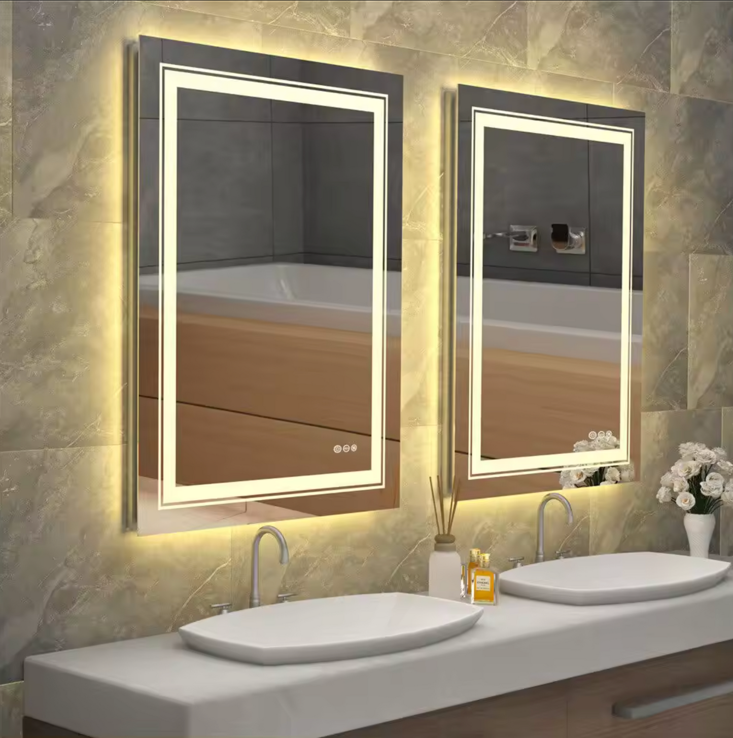 LED Rectangle Frameless Salon / Bathroom Wall Mirror - 70 x 50cm