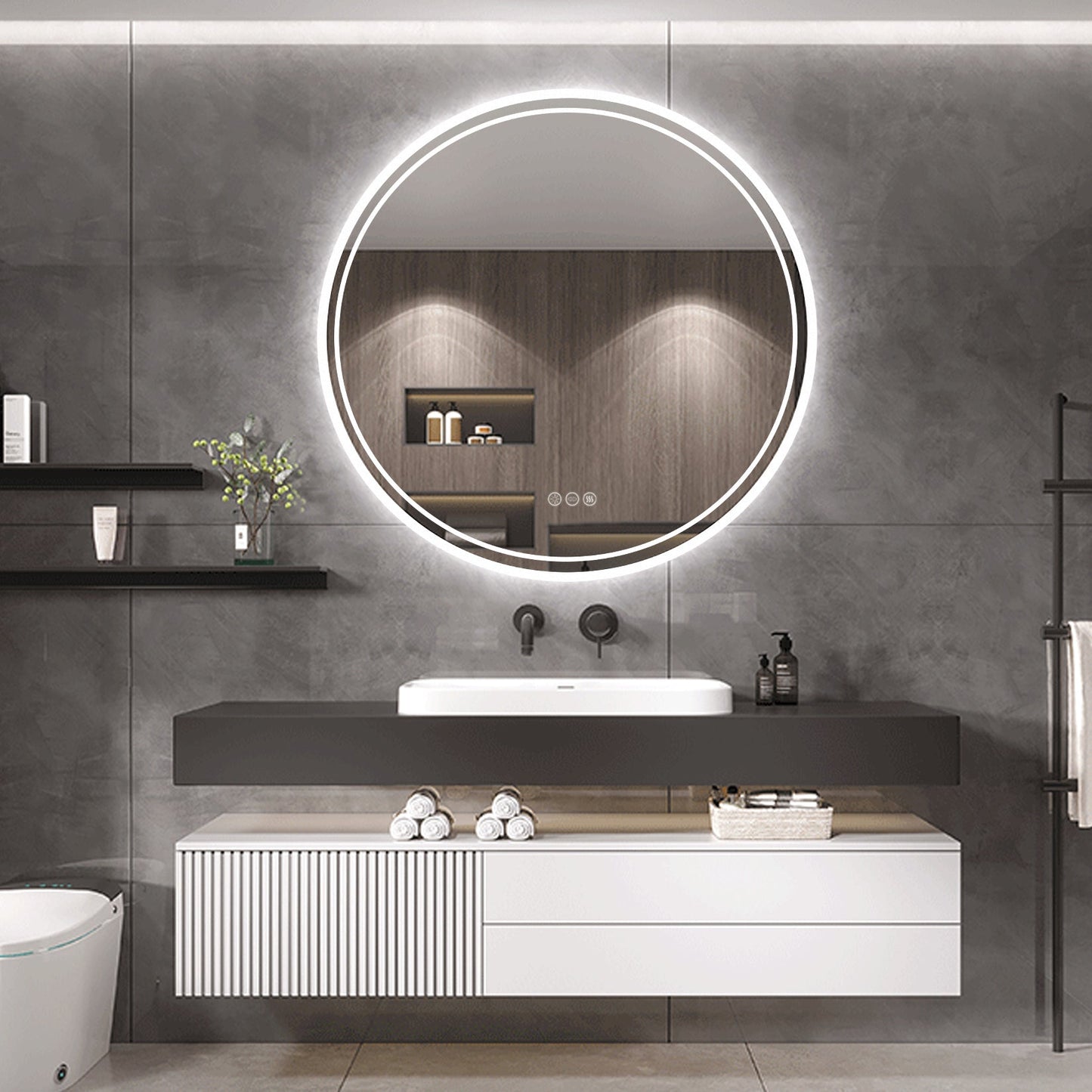 LED Round Frameless Salon / Bathroom Wall Mirror - 80m