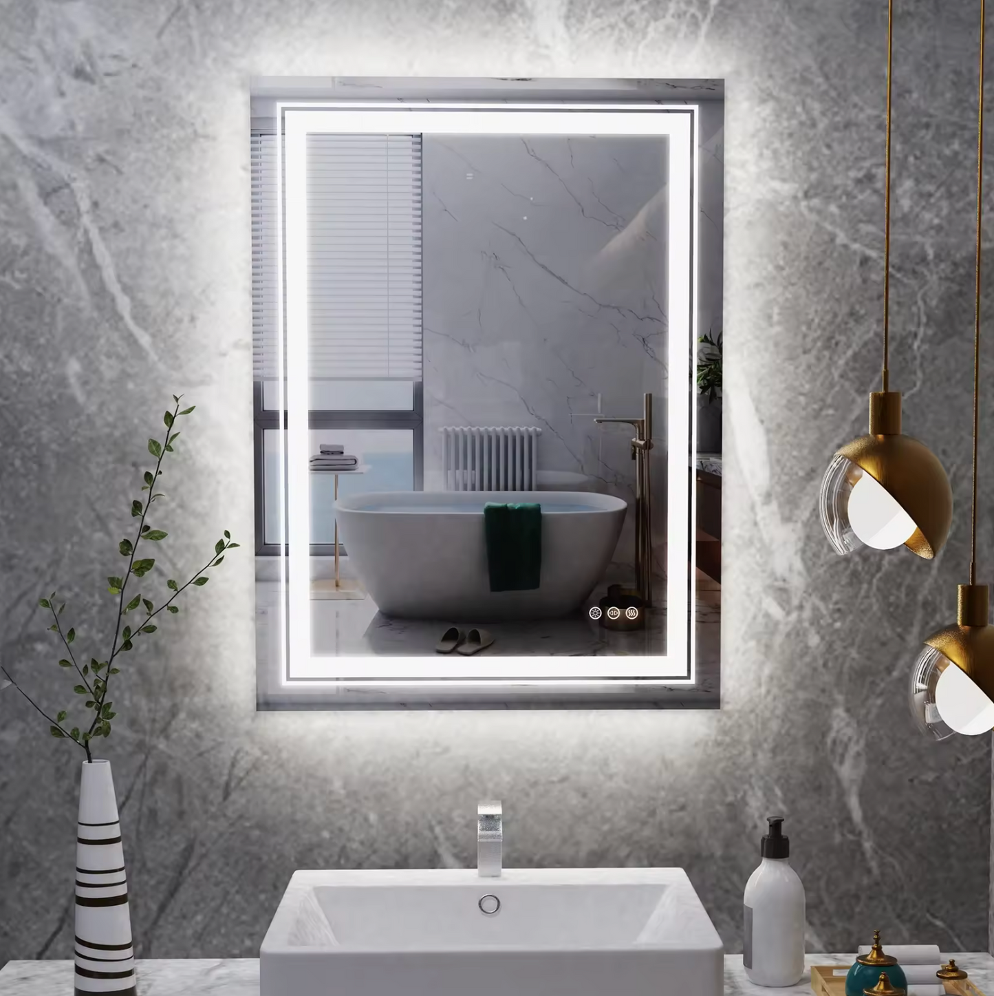 LED Rectangle Frameless Salon / Bathroom Wall Mirror - 90 x 70cm