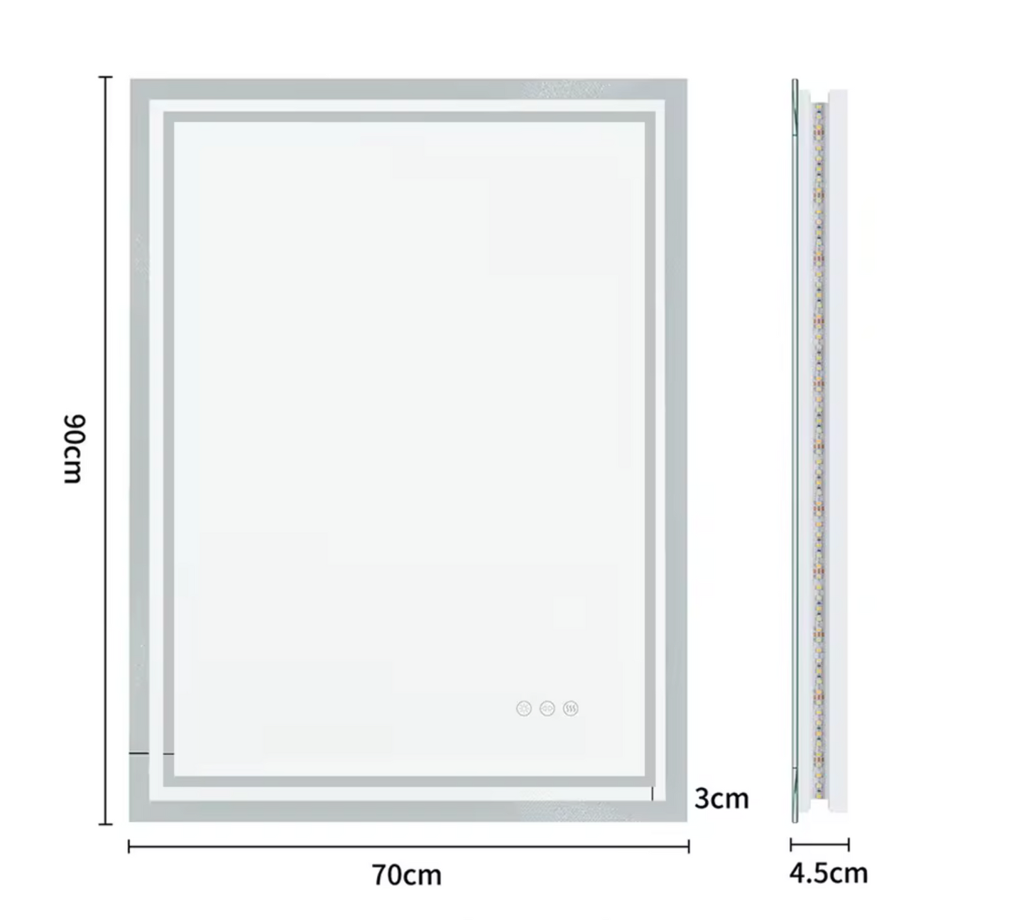 LED Rectangle Frameless Salon / Bathroom Wall Mirror - 90 x 70cm