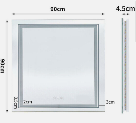 LED Square Frameless Wall Mirror Salon / Bathroom - 90 x 90cm