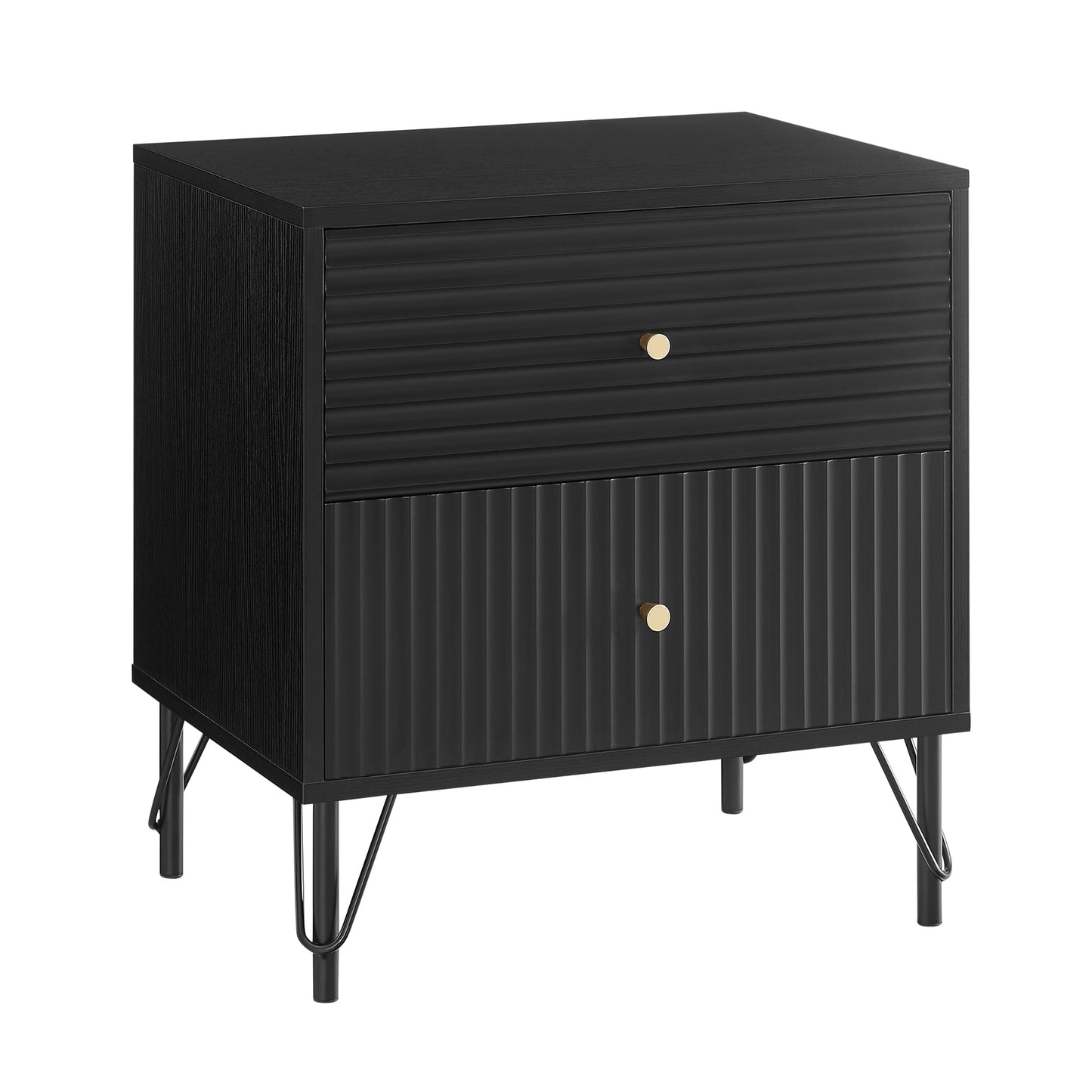 Lisa Wavy Fluted Bedside Table in Black