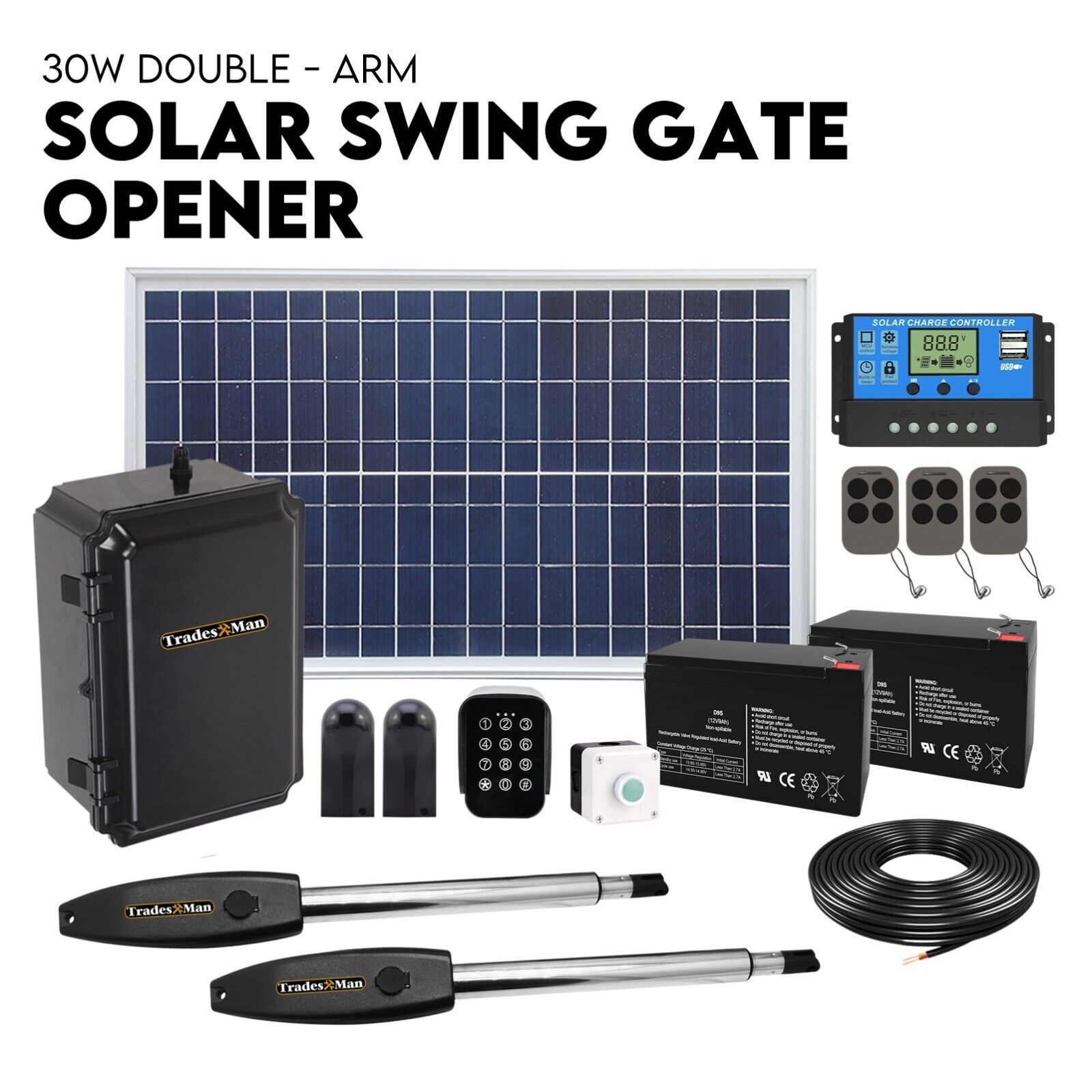 Double Swing Gate Opener Automatic Full Solar Power Kit Remote Control