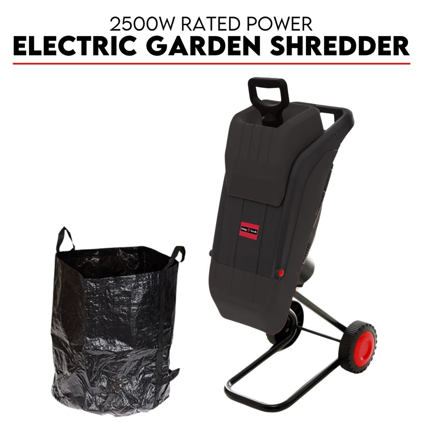 2500W Electric Garden Mulcher Shredder Portable Wood Chipper on Wheels w/ bag