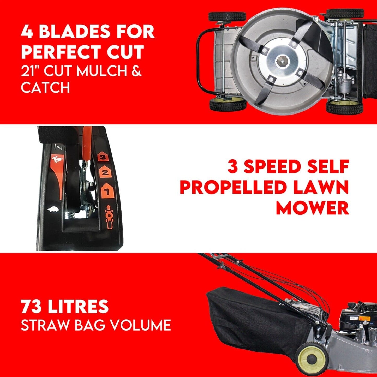 LAWN MOWER SELF PROPELLED 21" WITH A 5.5HP HONDA ENGINE ALLOY BODY MULCHING