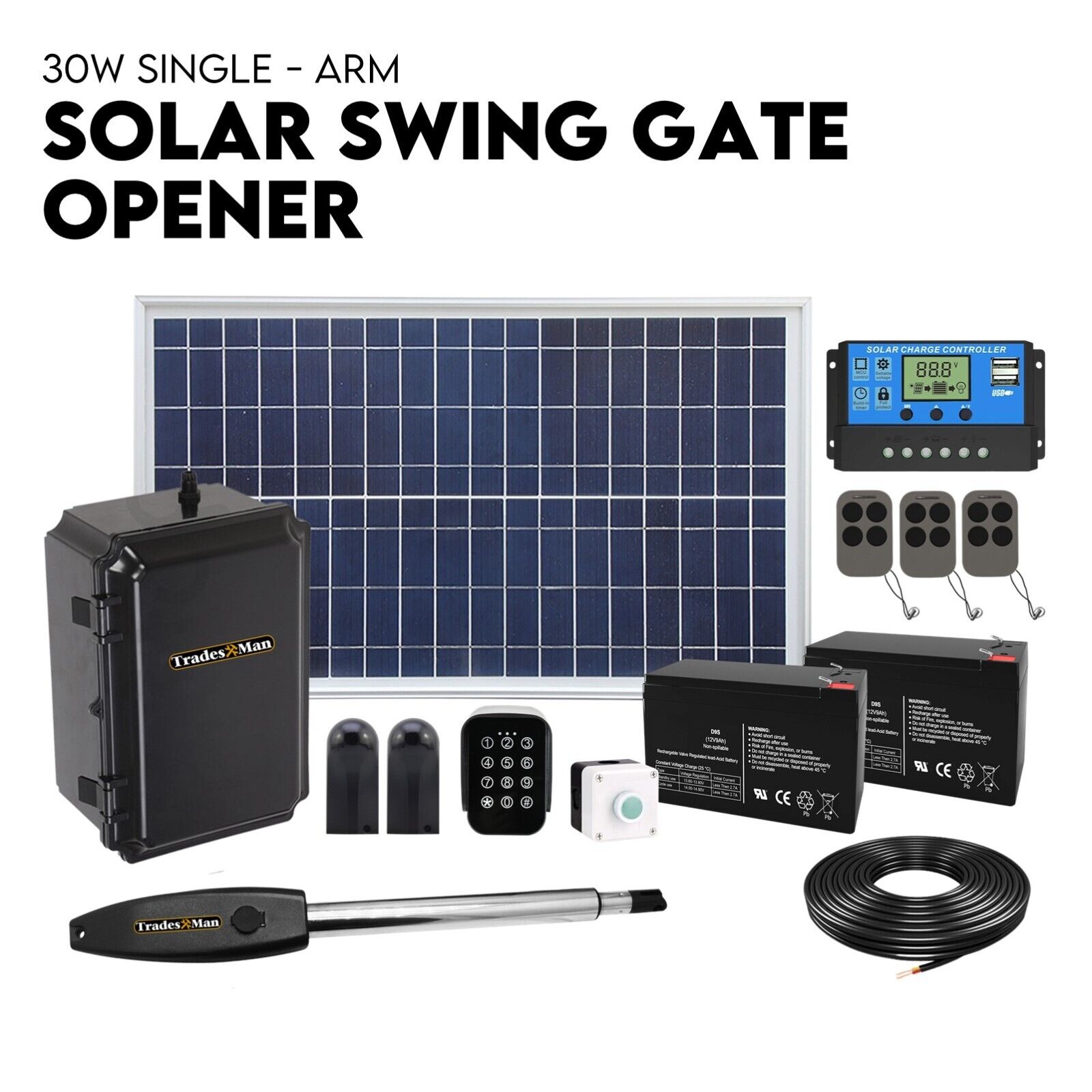 Swing Gate Opener Automatic Full Solar Power Kit Remote Control