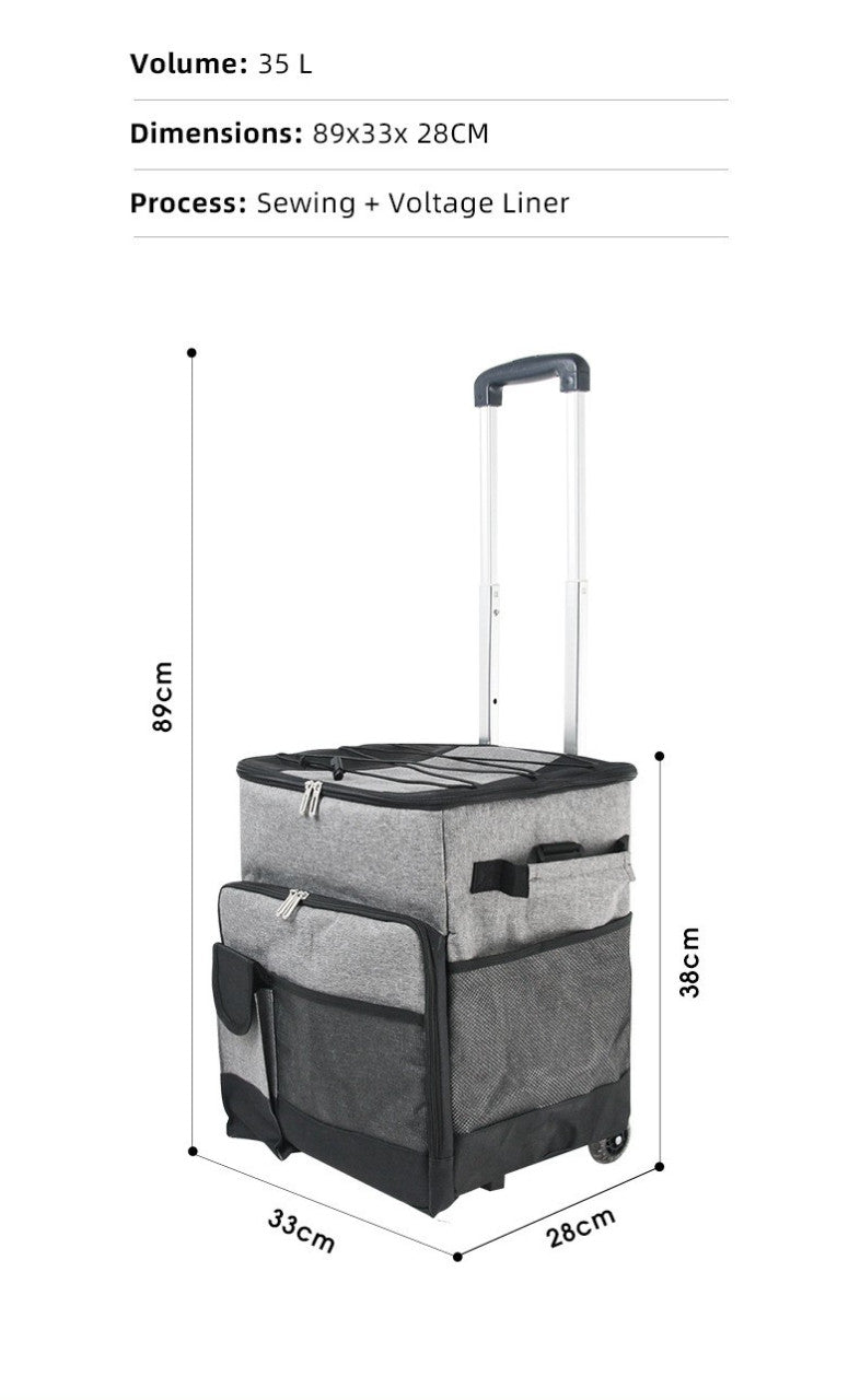 Cooler Picnic Bag Trolley Thermally Insulated - 36L - 60 cans - Grey - Drinks Food Cool Bag Rainproof