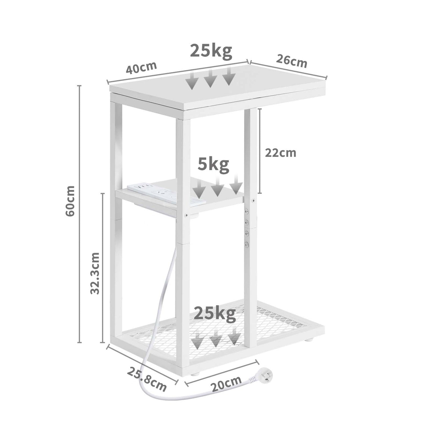 Casadiso Bedside Table with Integrated Power Board - White (Casadiso Mintaka Pro)