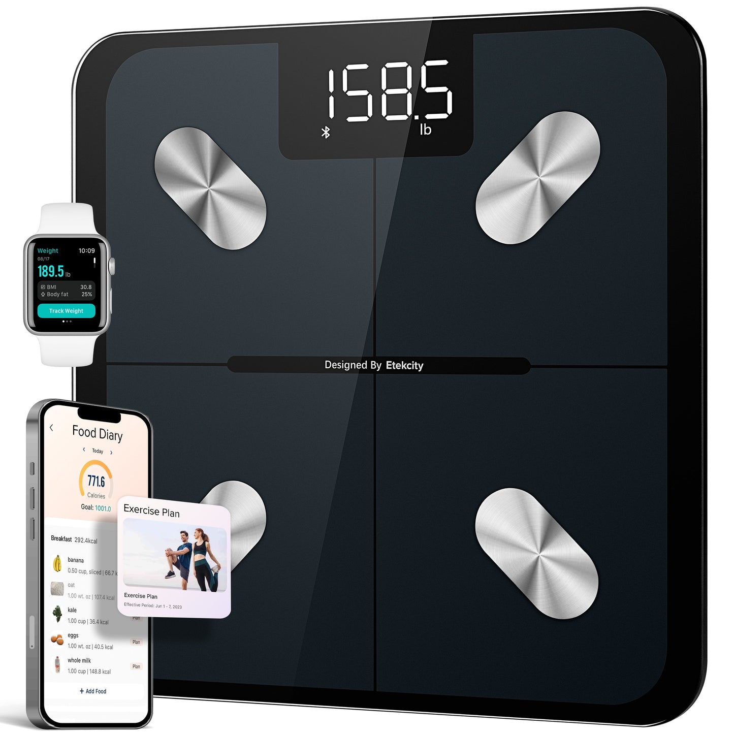 Jade Yoga Harmony Mat Olive & Etekcity Scale for Body Weight and Fat Percentage Black Bundle