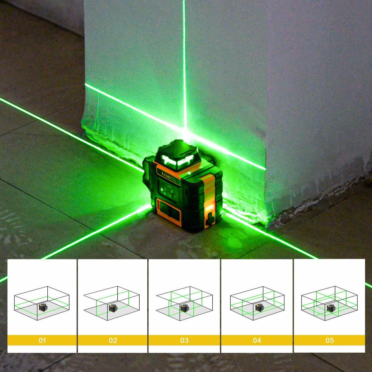 KAIWEETS KT360A Green Laser Level 3 X 360¬∞ Rotary Self Leveling with 1 Rechargeable Battery