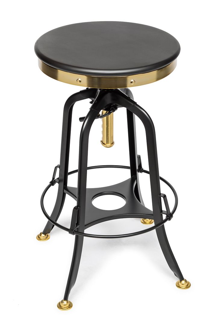 Industrial Wooden Height Adjustable Swivel Bar Stool - Gold Black