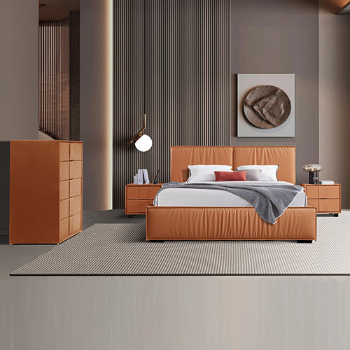 Louis 4pc Queen Bedroom Suite MDF With PU Leather Wooden Legs