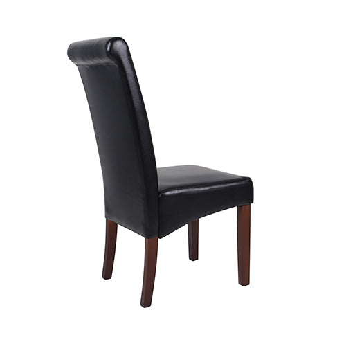 2x Wooden Frame Black Leatherette Dining Chairs with Solid Pine Legs