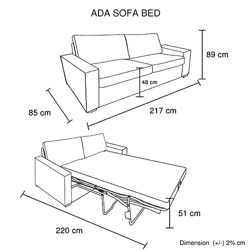 Ada Multifunctional 3 Seater Sofa Bed Fabric Upholstery Wooden Structure