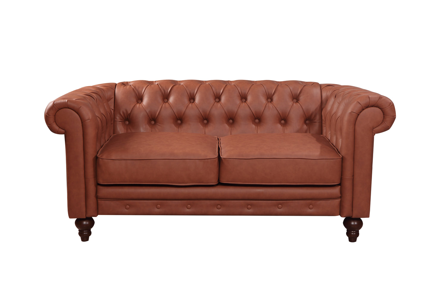 2 Seater Brown Sofa Lounge Chesterfireld Style Button Tufted in Faux Leather