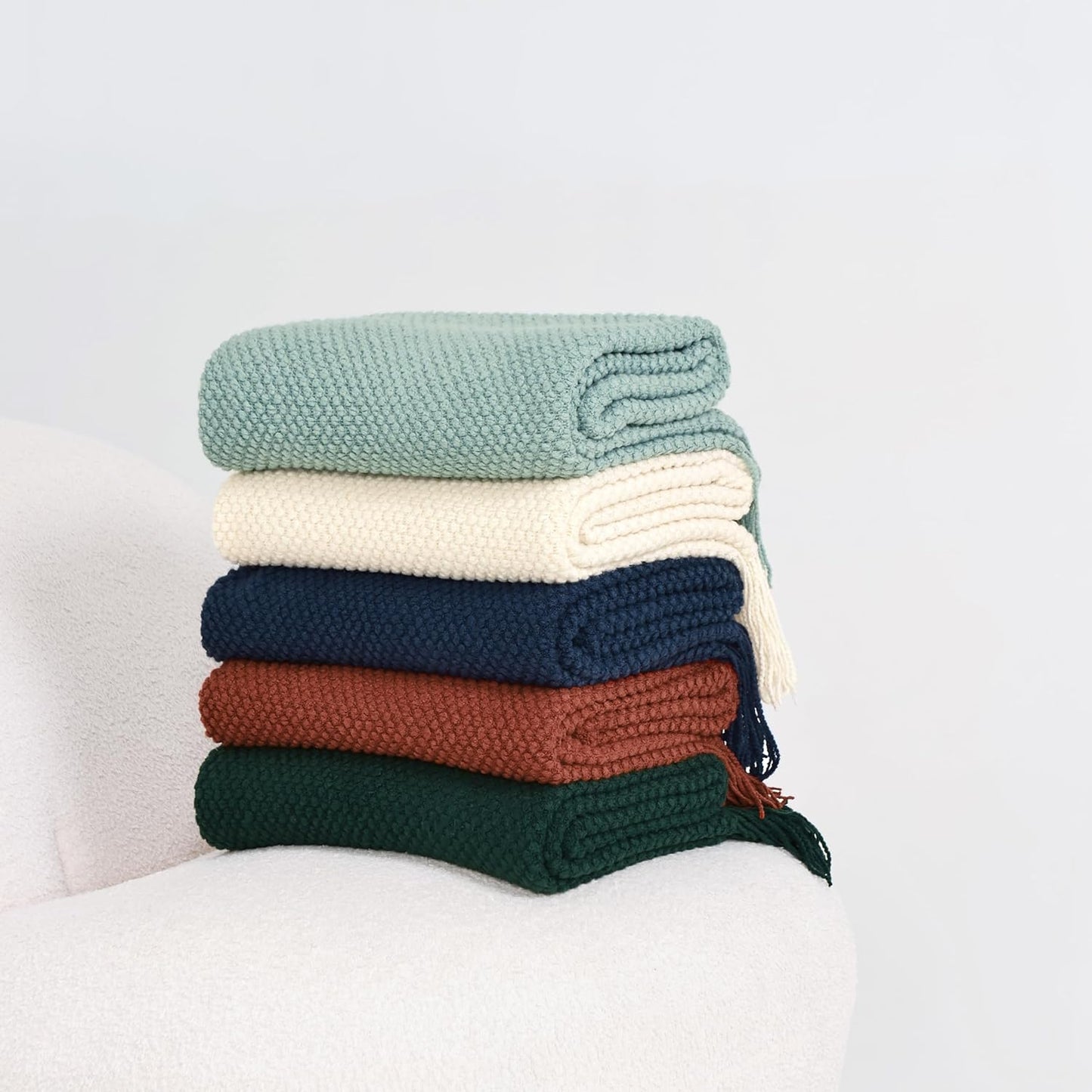 Micro Plush Knitted Woven Throw Blanket - Seafoam