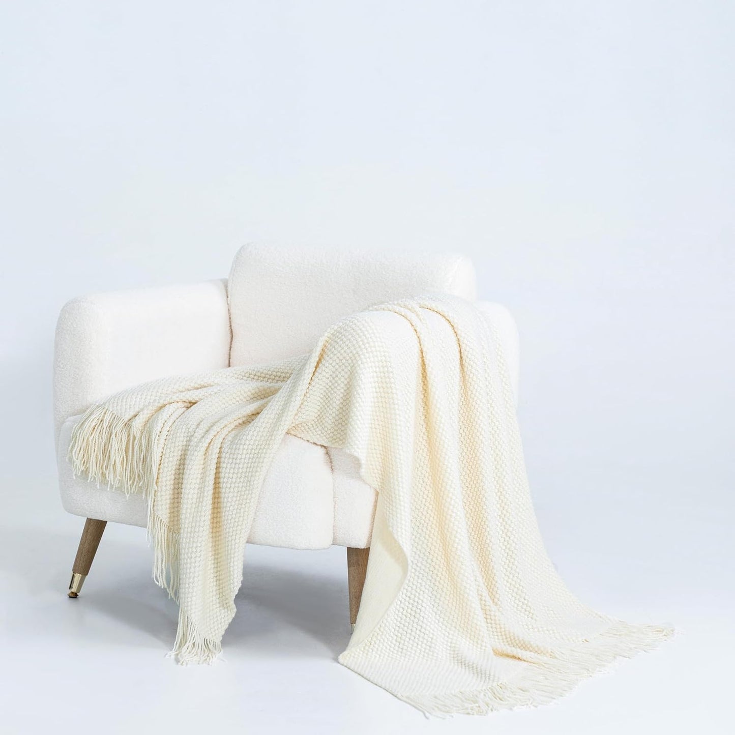 Micro Plush Knitted Woven Throw Blanket - Snow